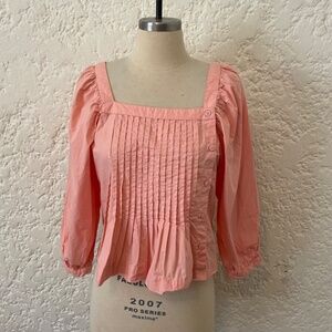 Anthropologie Corey Lynn Calter Pink Square Neck Top Pleated Blouse, Size Small